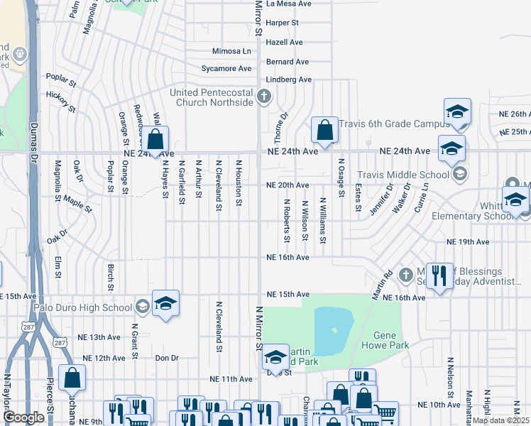 map of restaurants, bars, coffee shops, grocery stores, and more near 1814 North Mirror Street in Amarillo