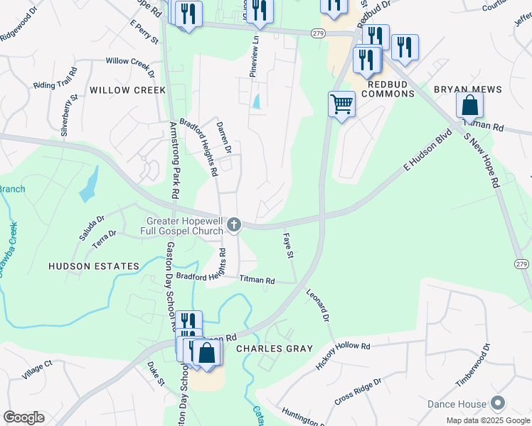 map of restaurants, bars, coffee shops, grocery stores, and more near 2892 Orchard Trace Drive in Gastonia