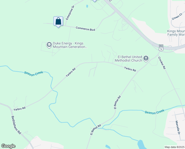 map of restaurants, bars, coffee shops, grocery stores, and more near 1245 Yarn Mill Road in Kings Mountain