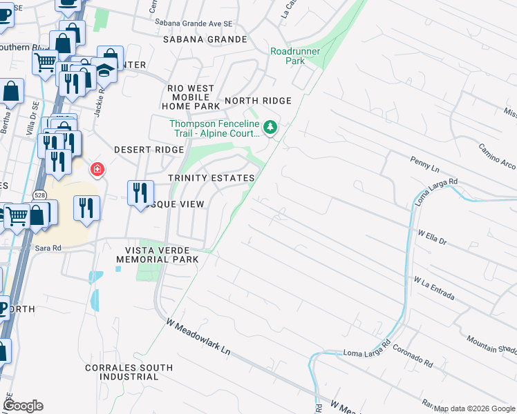 map of restaurants, bars, coffee shops, grocery stores, and more near 548 Reclining Acres Road in Corrales