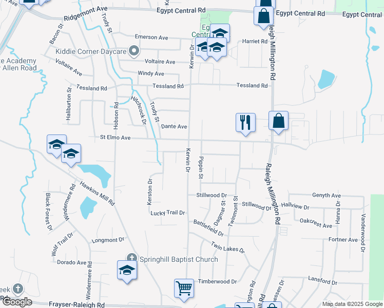 map of restaurants, bars, coffee shops, grocery stores, and more near 3948 Kerwin Drive in Memphis