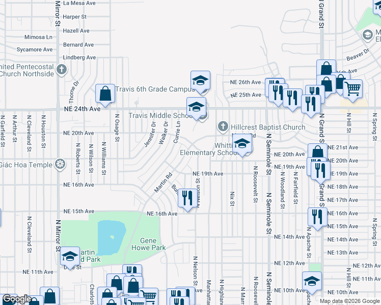 map of restaurants, bars, coffee shops, grocery stores, and more near 1918 Martin Rd in Amarillo