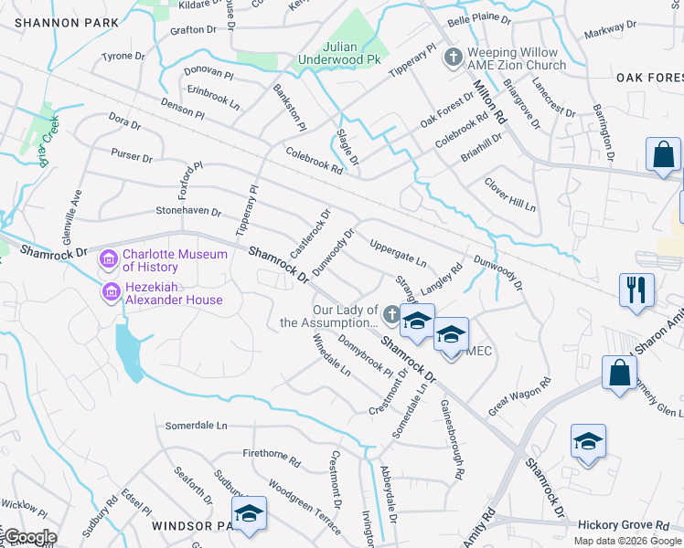 map of restaurants, bars, coffee shops, grocery stores, and more near 4021 Whipple Place in Charlotte
