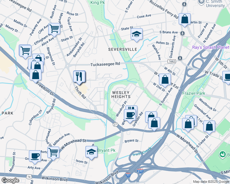 map of restaurants, bars, coffee shops, grocery stores, and more near 539 Hurston Circle in Charlotte