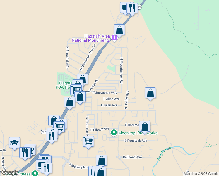 map of restaurants, bars, coffee shops, grocery stores, and more near 4891 East Halfmoon Drive in Flagstaff