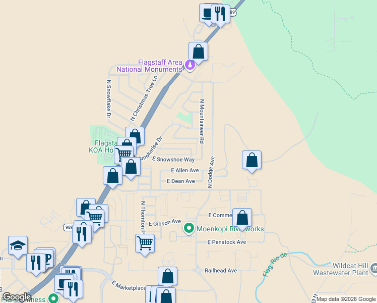 map of restaurants, bars, coffee shops, grocery stores, and more near 4891 East Halfmoon Drive in Flagstaff