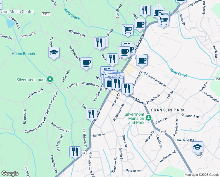 map of restaurants, bars, coffee shops, grocery stores, and more near in Brevard
