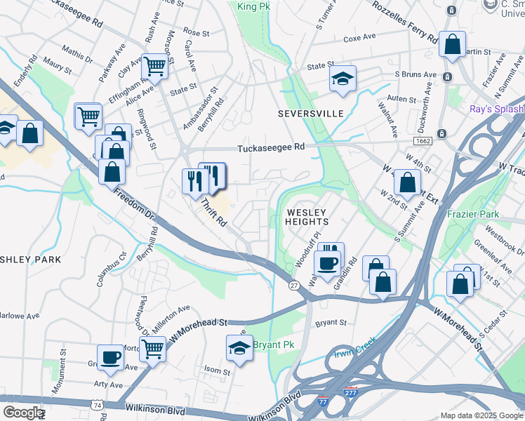 map of restaurants, bars, coffee shops, grocery stores, and more near 1508 Poolside Lane in Charlotte