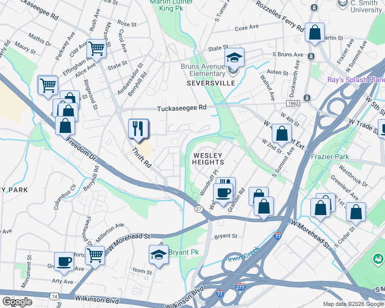 map of restaurants, bars, coffee shops, grocery stores, and more near in Charlotte