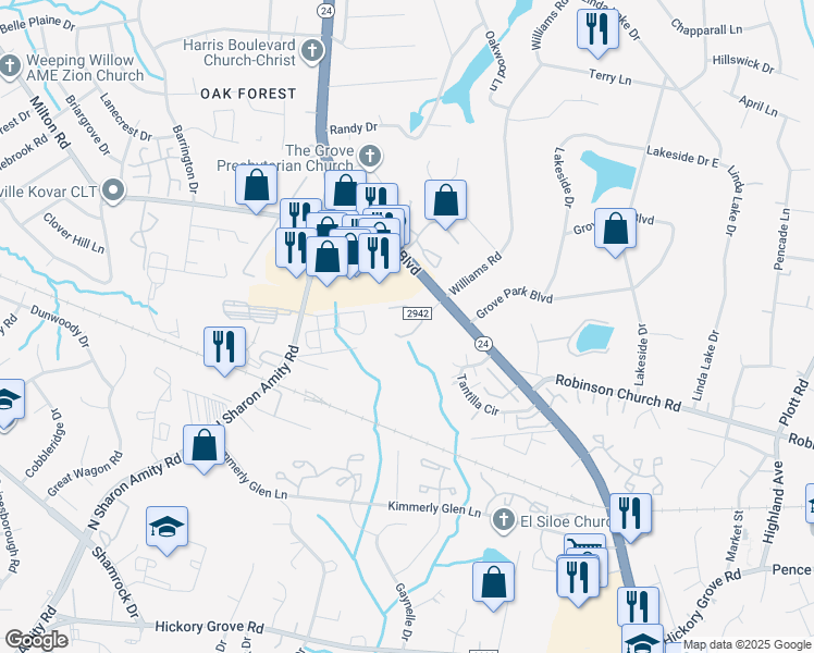 map of restaurants, bars, coffee shops, grocery stores, and more near 6013 Williams Road in Charlotte
