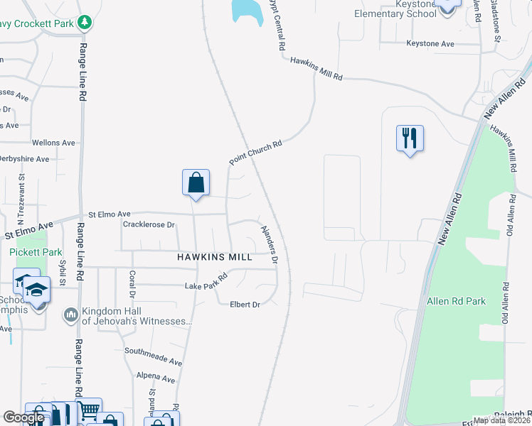 map of restaurants, bars, coffee shops, grocery stores, and more near 2969 Ajanders Cove in Memphis