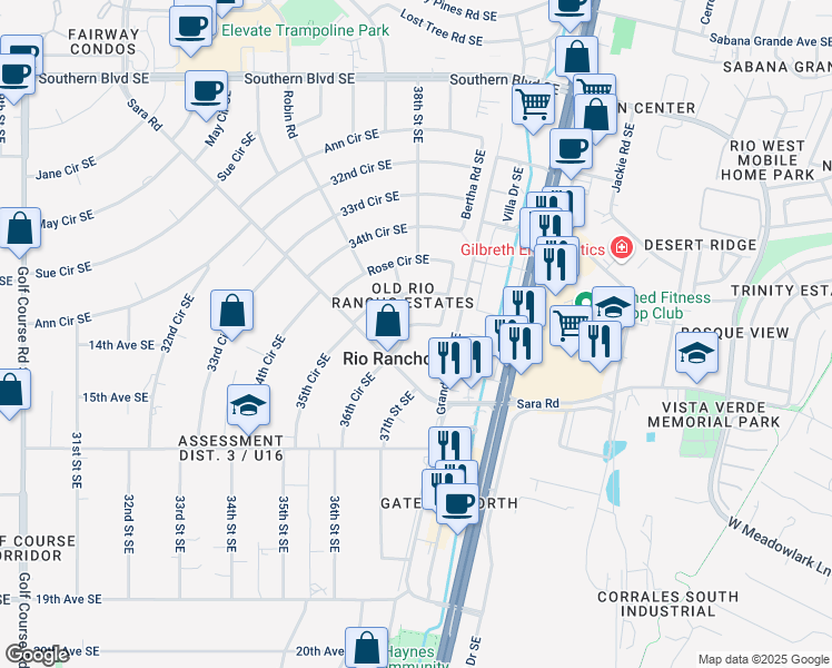map of restaurants, bars, coffee shops, grocery stores, and more near 3804 36th Circle Southeast in Rio Rancho