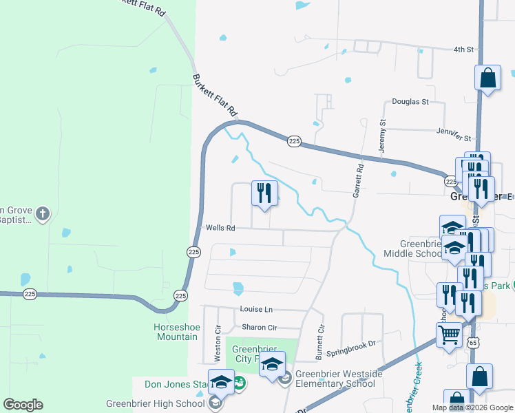 map of restaurants, bars, coffee shops, grocery stores, and more near 8 Sweetbriar Lane in Greenbrier