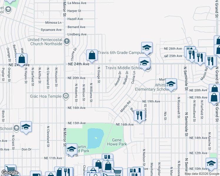 map of restaurants, bars, coffee shops, grocery stores, and more near 1717 Jennifer St in Amarillo