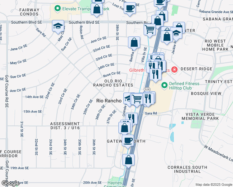 map of restaurants, bars, coffee shops, grocery stores, and more near 3804 36th Circle Southeast in Rio Rancho