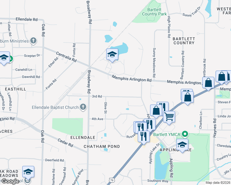 map of restaurants, bars, coffee shops, grocery stores, and more near 7434 3rd Road in Memphis