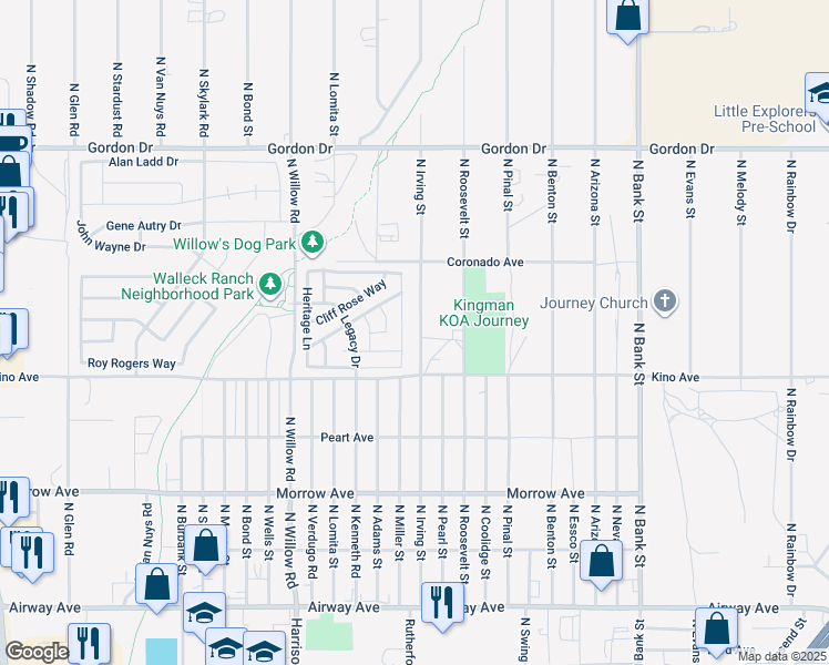 map of restaurants, bars, coffee shops, grocery stores, and more near 3789 North Irving Street in Kingman