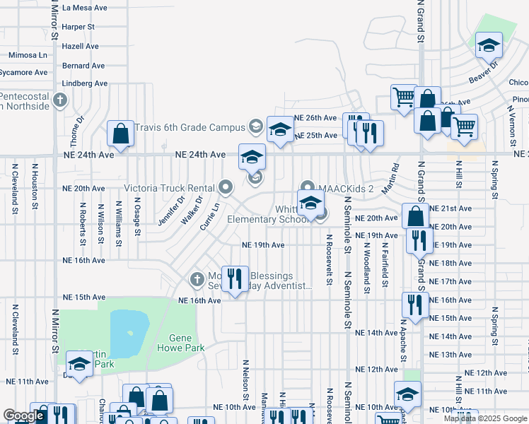 map of restaurants, bars, coffee shops, grocery stores, and more near 2001 North Manhattan Street in Amarillo
