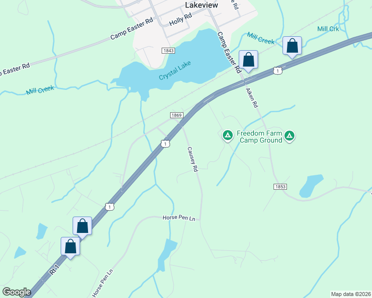 map of restaurants, bars, coffee shops, grocery stores, and more near 164 Causey Road in Vass