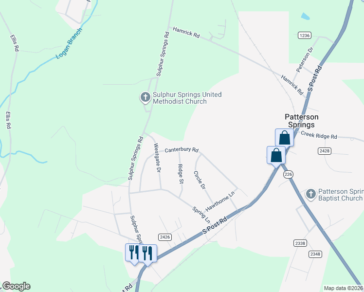 map of restaurants, bars, coffee shops, grocery stores, and more near 5301 Canterbury Road in Shelby