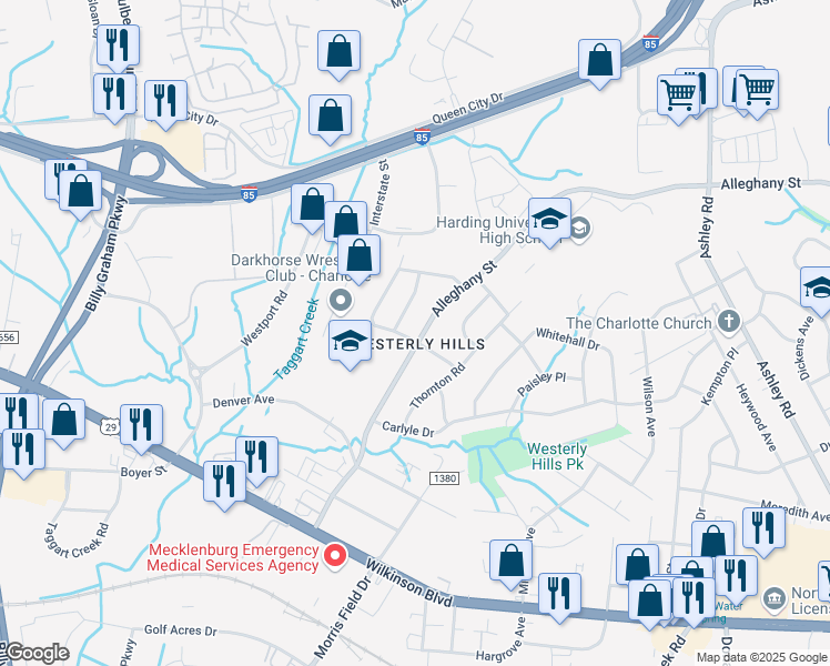 map of restaurants, bars, coffee shops, grocery stores, and more near 4308 McKinley Drive in Charlotte