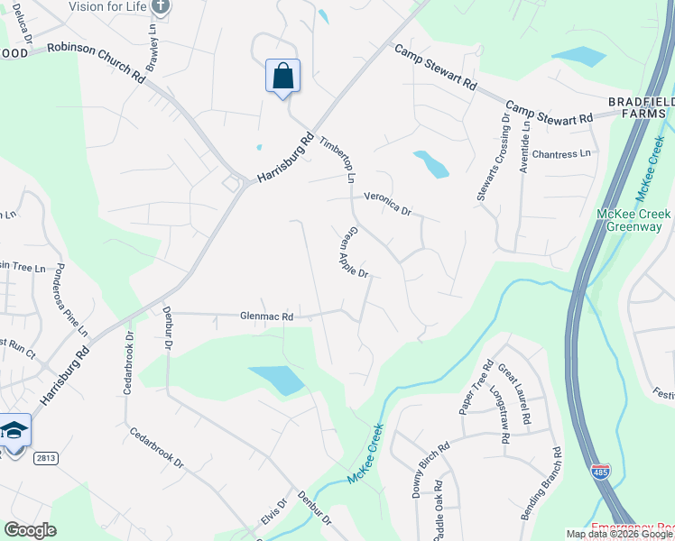 map of restaurants, bars, coffee shops, grocery stores, and more near 9537 Green Apple Drive in Charlotte