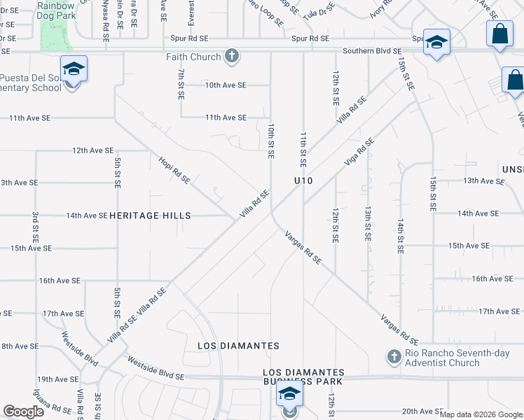 map of restaurants, bars, coffee shops, grocery stores, and more near 932 Villa Road Southeast in Rio Rancho
