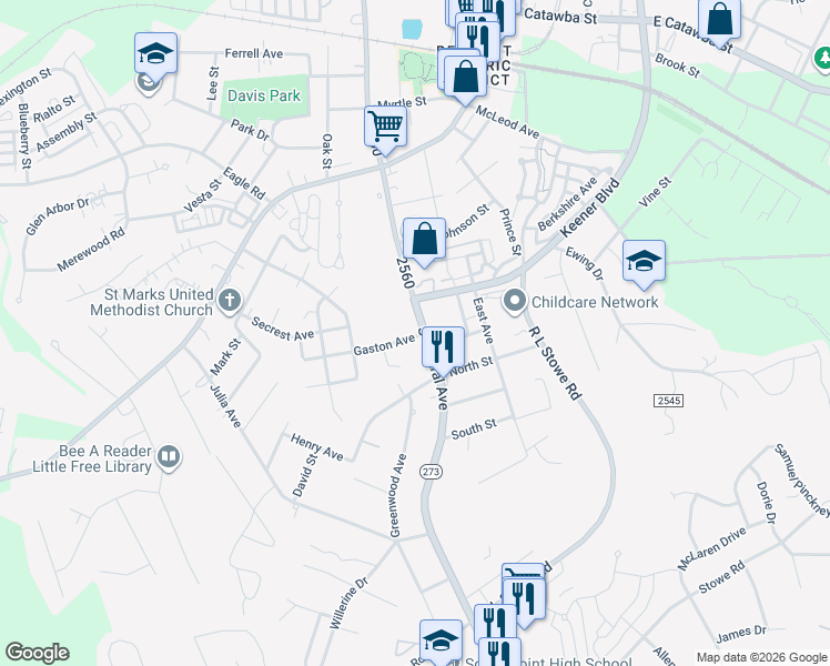 map of restaurants, bars, coffee shops, grocery stores, and more near 314 South Central Avenue in Belmont