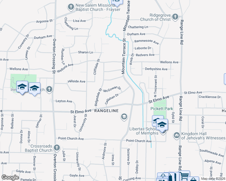 map of restaurants, bars, coffee shops, grocery stores, and more near 2359 McGowan Drive in Memphis