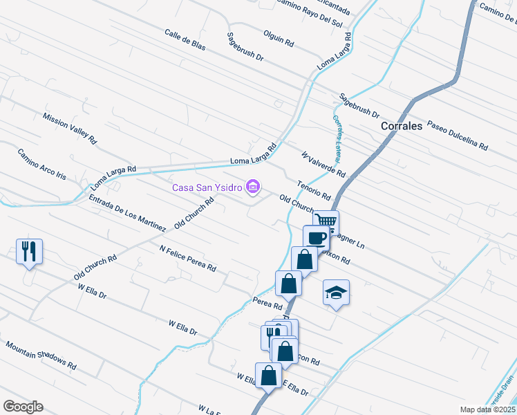 map of restaurants, bars, coffee shops, grocery stores, and more near 966 Old Church Road in Corrales