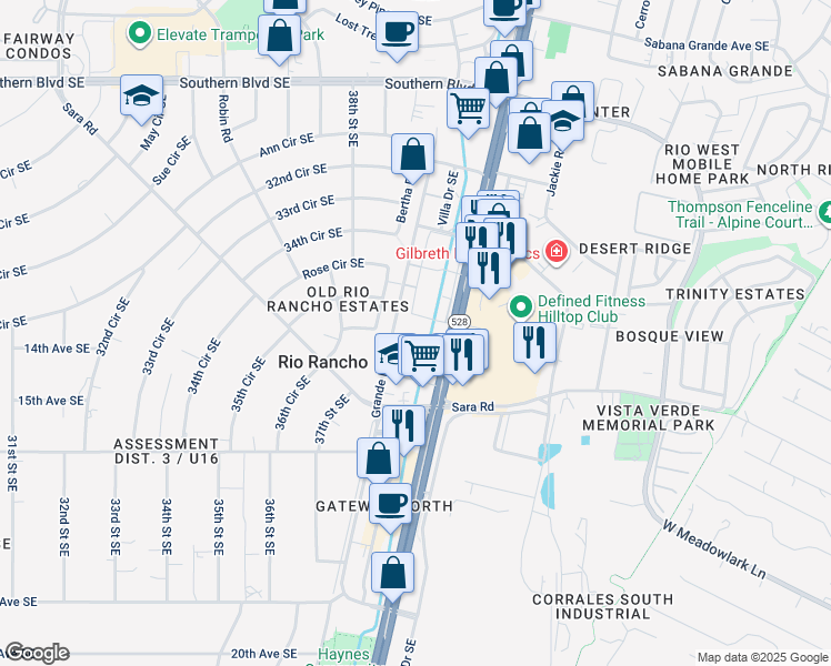 map of restaurants, bars, coffee shops, grocery stores, and more near 1463 Rio Rancho Boulevard Southeast in Rio Rancho
