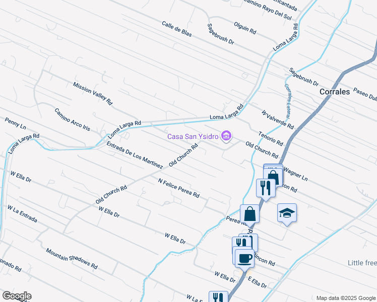 map of restaurants, bars, coffee shops, grocery stores, and more near 729 Old Church Road in Corrales