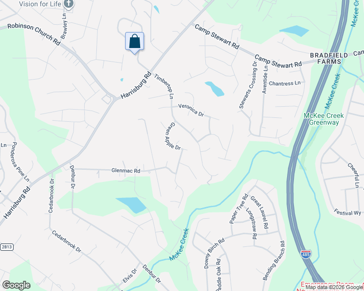 map of restaurants, bars, coffee shops, grocery stores, and more near 9520 Green Apple Drive in Charlotte