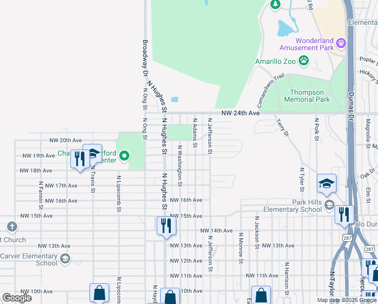 map of restaurants, bars, coffee shops, grocery stores, and more near 910 Northwest 19th Avenue in Amarillo