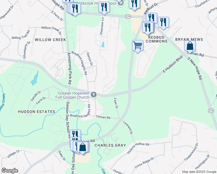 map of restaurants, bars, coffee shops, grocery stores, and more near 2892 Orchard Trace Drive in Gastonia