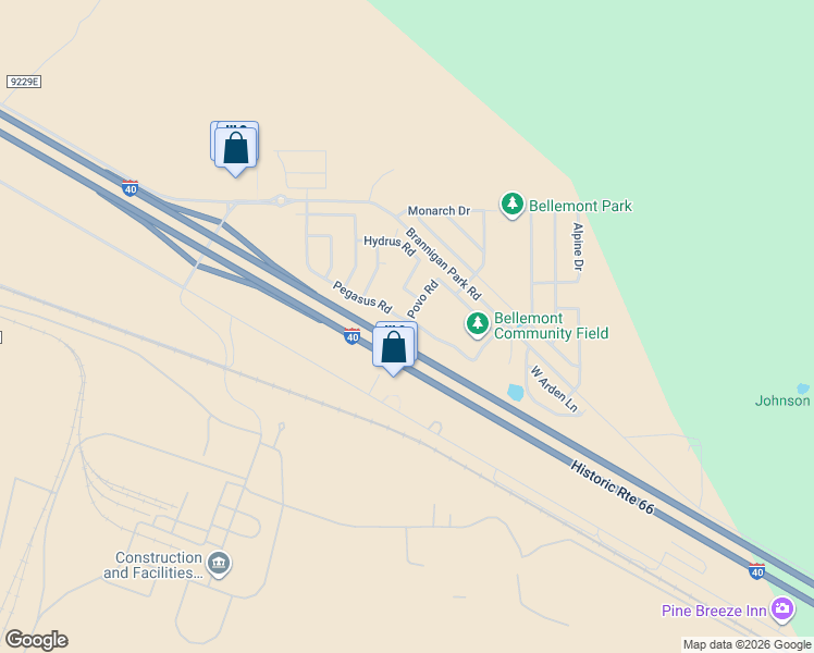 map of restaurants, bars, coffee shops, grocery stores, and more near 11901 Pegasus Road in Bellemont