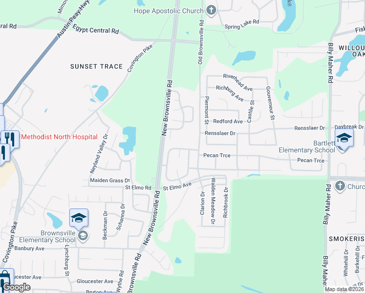 map of restaurants, bars, coffee shops, grocery stores, and more near 5545 Oak Branch Circle North in Memphis