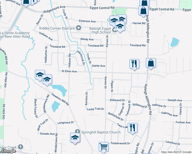 map of restaurants, bars, coffee shops, grocery stores, and more near 3876 Kerwood Avenue in Memphis