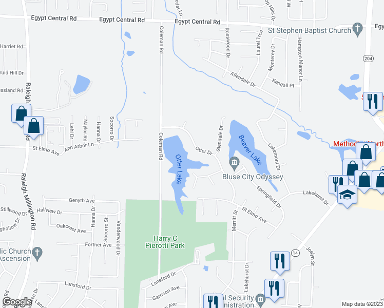 map of restaurants, bars, coffee shops, grocery stores, and more near 3973 Otter Drive in Memphis