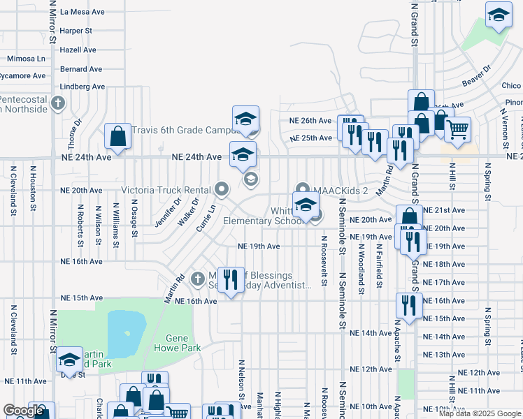map of restaurants, bars, coffee shops, grocery stores, and more near 2001 North Manhattan Street in Amarillo