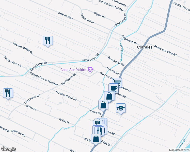 map of restaurants, bars, coffee shops, grocery stores, and more near 966 Old Church Road in Corrales