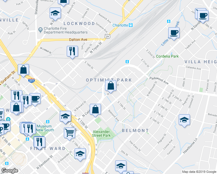 map of restaurants, bars, coffee shops, grocery stores, and more near 1276 Duncan Gardens Drive in Charlotte