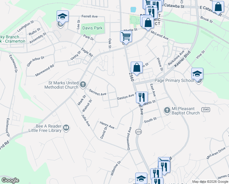 map of restaurants, bars, coffee shops, grocery stores, and more near 509 Secrest Avenue in Belmont