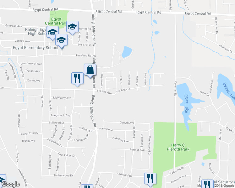 map of restaurants, bars, coffee shops, grocery stores, and more near 4233 Ann Arbor Lane in Memphis