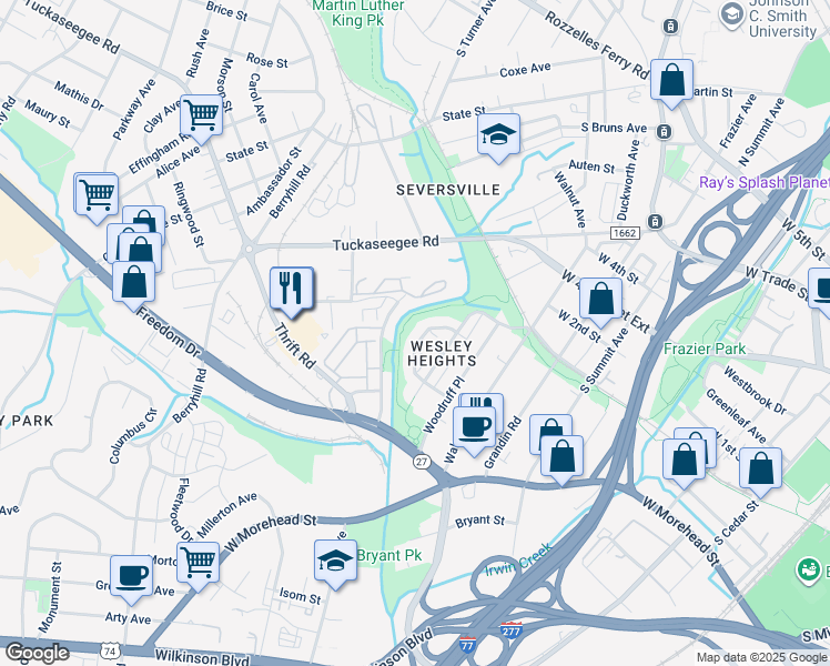 map of restaurants, bars, coffee shops, grocery stores, and more near 335 Hurston Circle in Charlotte