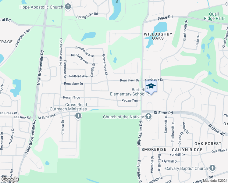 map of restaurants, bars, coffee shops, grocery stores, and more near 3947 Rim Creek Lane in Memphis