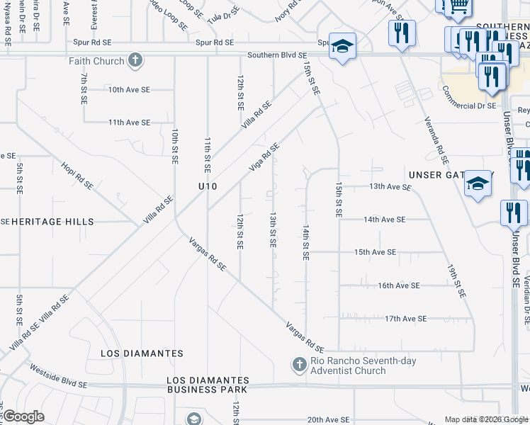 map of restaurants, bars, coffee shops, grocery stores, and more near 1501 Pecan Court Northeast in Rio Rancho
