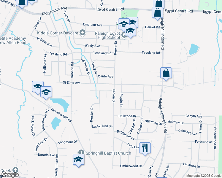 map of restaurants, bars, coffee shops, grocery stores, and more near 3916 Kerwood Avenue in Memphis