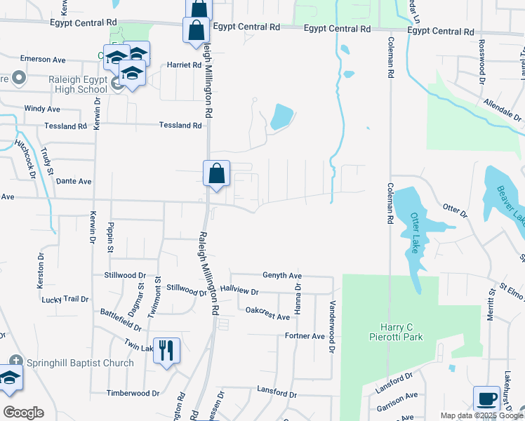 map of restaurants, bars, coffee shops, grocery stores, and more near 4227 Ann Arbor Lane in Memphis