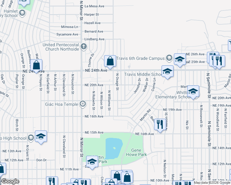map of restaurants, bars, coffee shops, grocery stores, and more near 1804 North Osage Street in Amarillo